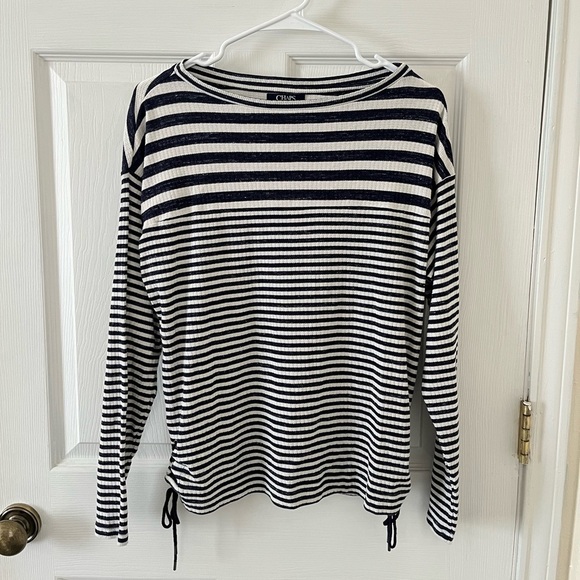 Chaps Tops - Chaps Navy and White Striped Long Sleeve Top